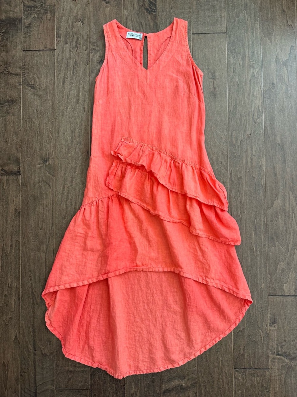 Haris Cotton Linen Ruffle Hi Low Dress